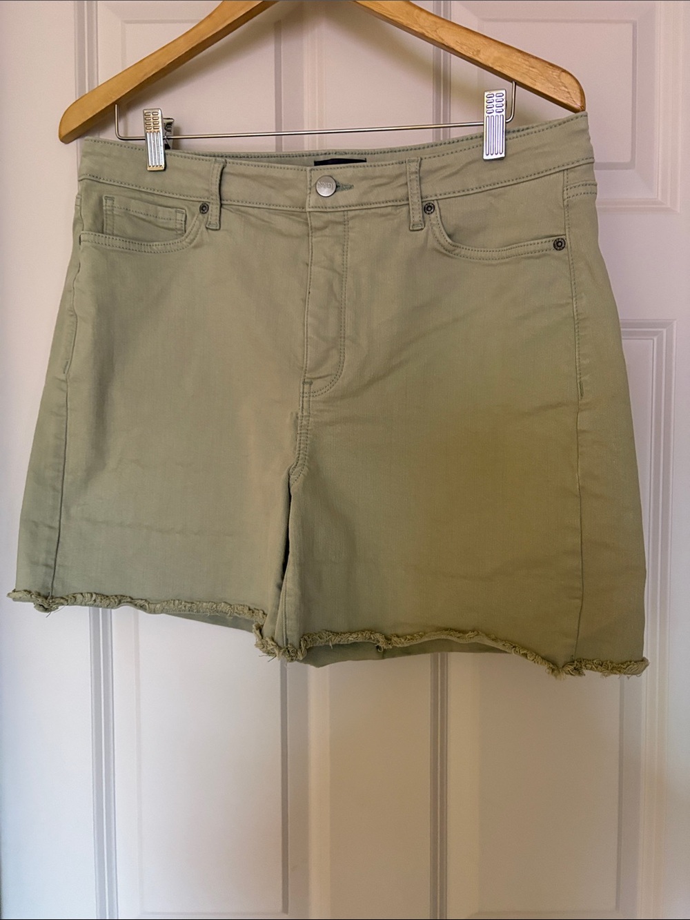 NYDJ Olive Green Frayed Hem Denim Shorts